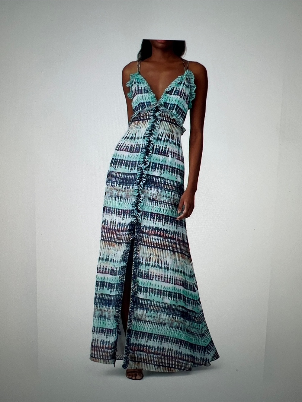 Aiden Teal and Navy Ruffle-Trim Maxi Dress